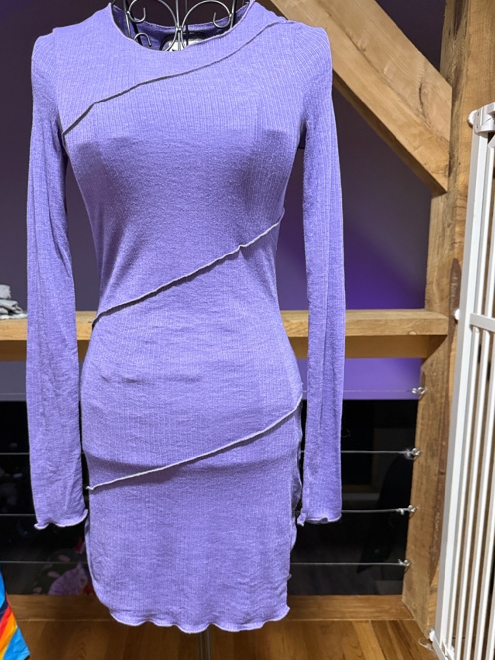 Lilac Long-Sleeve Ribbed Bodycon Dress NWOT